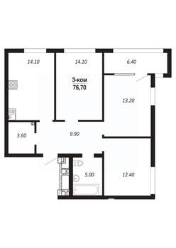 3-к квартира, вторичка, 79м2, 7/14 этаж