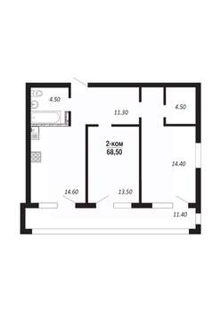 2-к квартира, строящийся дом, 69м2, 6/16 этаж