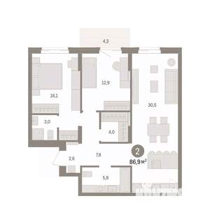 2-к квартира, вторичка, 87м2, 6/14 этаж