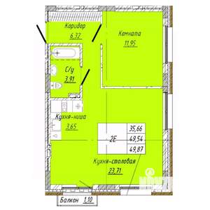 1-к квартира, строящийся дом, 50м2, 2/8 этаж