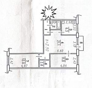 3-к квартира, вторичка, 59м2, 3/6 этаж