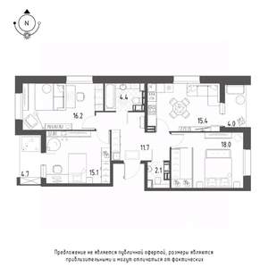 3-к квартира, вторичка, 88м2, 7/7 этаж