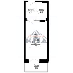 1-к квартира, строящийся дом, 30м2, 3/16 этаж