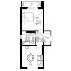 1-к квартира, строящийся дом, 55м2, 1/16 этаж