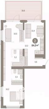 2-к квартира, вторичка, 84м2, 2/16 этаж
