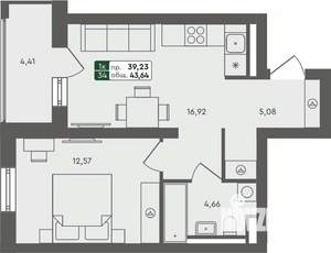 1-к квартира, строящийся дом, 44м2, 7/7 этаж