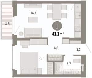 1-к квартира, вторичка, 41м2, 5/16 этаж