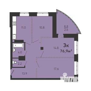 3-к квартира, строящийся дом, 74м2, 10/16 этаж