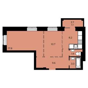 2-к квартира, строящийся дом, 52м2, 4/15 этаж