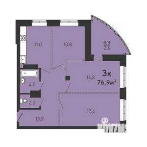 3-к квартира, строящийся дом, 74м2, 12/16 этаж