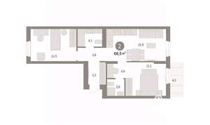2-к квартира, вторичка, 69м2, 7/14 этаж