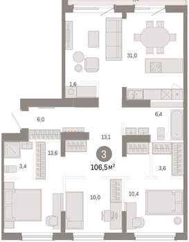 3-к квартира, вторичка, 106м2, 8/9 этаж