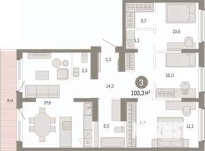 3-к квартира, вторичка, 103м2, 8/9 этаж