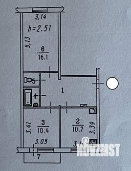 2-к квартира, вторичка, 51м2, 4/5 этаж