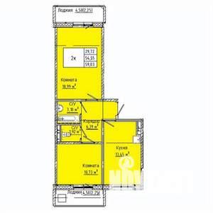 2-к квартира, вторичка, 59м2, 4/10 этаж
