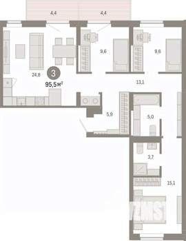 3-к квартира, вторичка, 96м2, 4/9 этаж