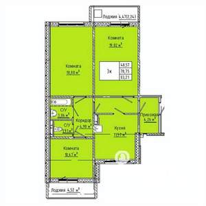 3-к квартира, строящийся дом, 83м2, 4/10 этаж