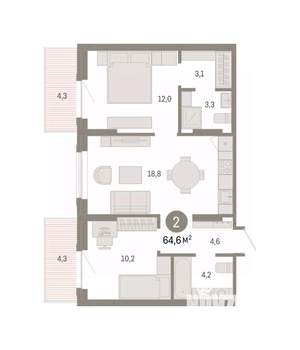 2-к квартира, вторичка, 65м2, 8/9 этаж