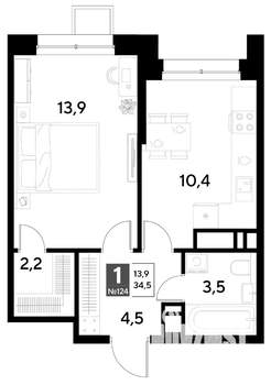 1-к квартира, строящийся дом, 35м2, 11/21 этаж