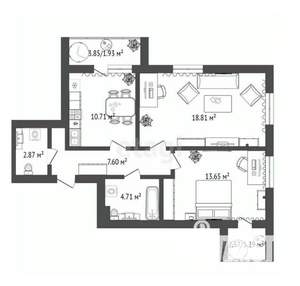 2-к квартира, строящийся дом, 65м2, 1/16 этаж