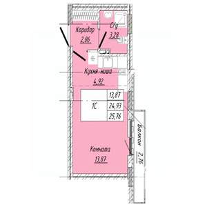 1-к квартира, вторичка, 26м2, 6/8 этаж