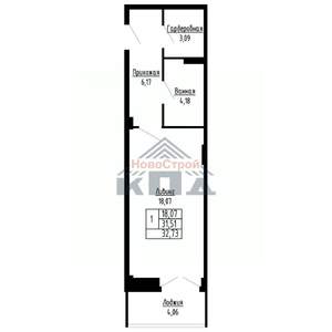 1-к квартира, строящийся дом, 33м2, 14/16 этаж