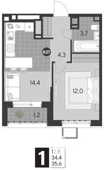 1-к квартира, строящийся дом, 36м2, 3/21 этаж