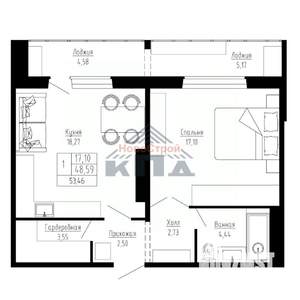 1-к квартира, вторичка, 53м2, 14/16 этаж