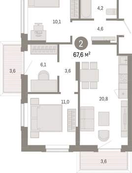 3-к квартира, вторичка, 68м2, 2/9 этаж