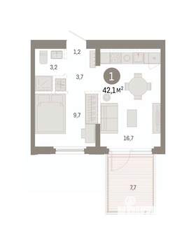 1-к квартира, вторичка, 42м2, 2/8 этаж