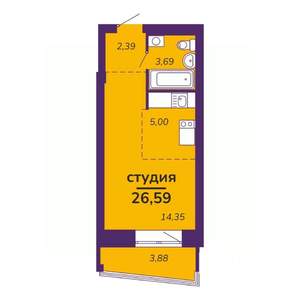 Студия квартира, вторичка, 27м2, 8/9 этаж