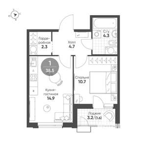 1-к квартира, строящийся дом, 39м2, 8/15 этаж