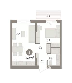 1-к квартира, вторичка, 42м2, 5/14 этаж