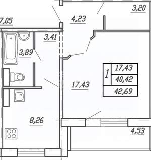 1-к квартира, вторичка, 42м2, 6/10 этаж