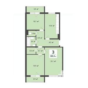 3-к квартира, строящийся дом, 74м2, 10/10 этаж