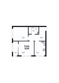 2-к квартира, строящийся дом, 56м2, 8/22 этаж