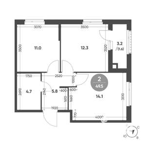 2-к квартира, вторичка, 50м2, 2/11 этаж