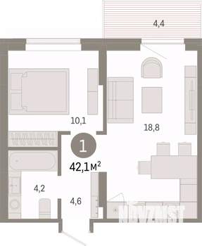 1-к квартира, вторичка, 42м2, 4/17 этаж
