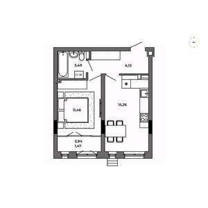 1-к квартира, строящийся дом, 38м2, 7/8 этаж