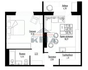 1-к квартира, строящийся дом, 51м2, 14/16 этаж