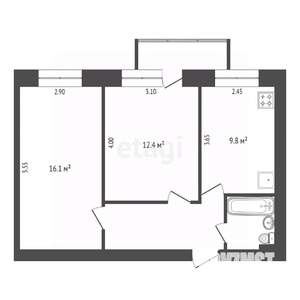 2-к квартира, вторичка, 47м2, 6/9 этаж