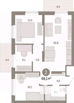 3-к квартира, вторичка, 69м2, 5/8 этаж