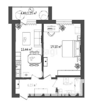 1-к квартира, строящийся дом, 46м2, 12/16 этаж