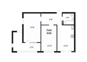 2-к квартира, строящийся дом, 67м2, 14/14 этаж
