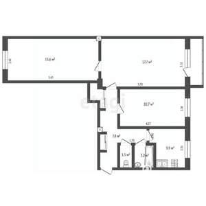 3-к квартира, вторичка, 59м2, 3/5 этаж