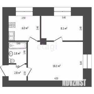 2-к квартира, вторичка, 35м2, 1/2 этаж