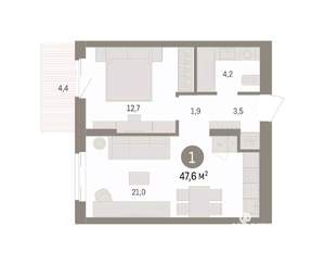 1-к квартира, вторичка, 48м2, 6/14 этаж