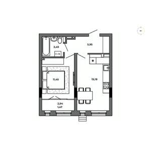 1-к квартира, строящийся дом, 38м2, 4/8 этаж