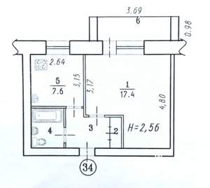 1-к квартира, вторичка, 32м2, 2/5 этаж