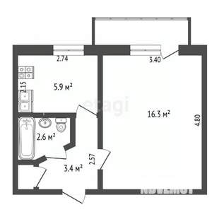 1-к квартира, вторичка, 29м2, 5/5 этаж